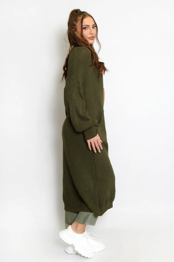 Oversize Longline Knitted Cardigan Khaki