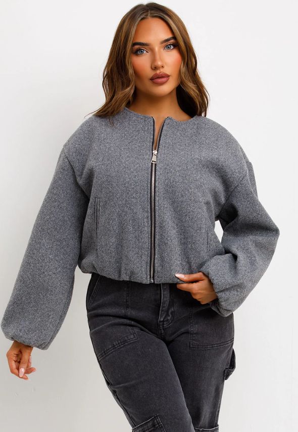 Soft Bomber Jacket Brown Grey