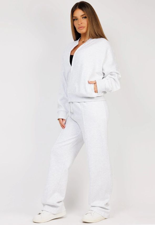 Marl Grey Fleece Bomber Wide-Leg Trousers Tracksuit