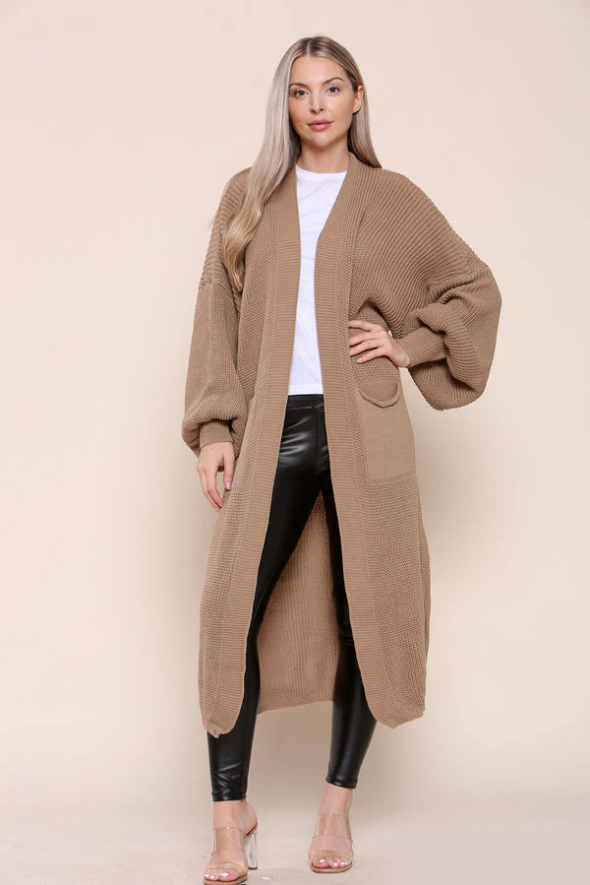 Oversize Longline Knitted Cardigan Mocha