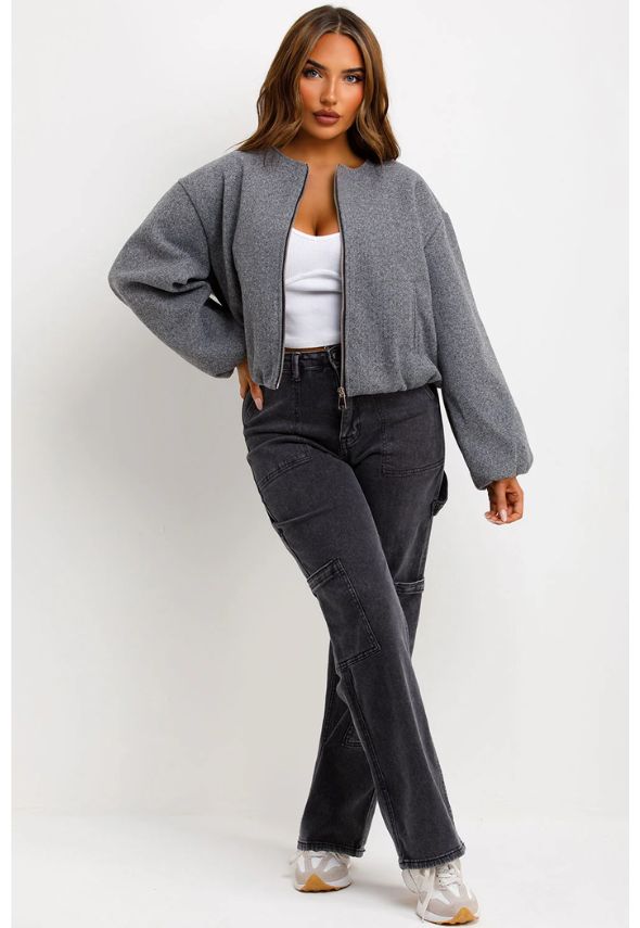 Soft Bomber Jacket Brown Grey