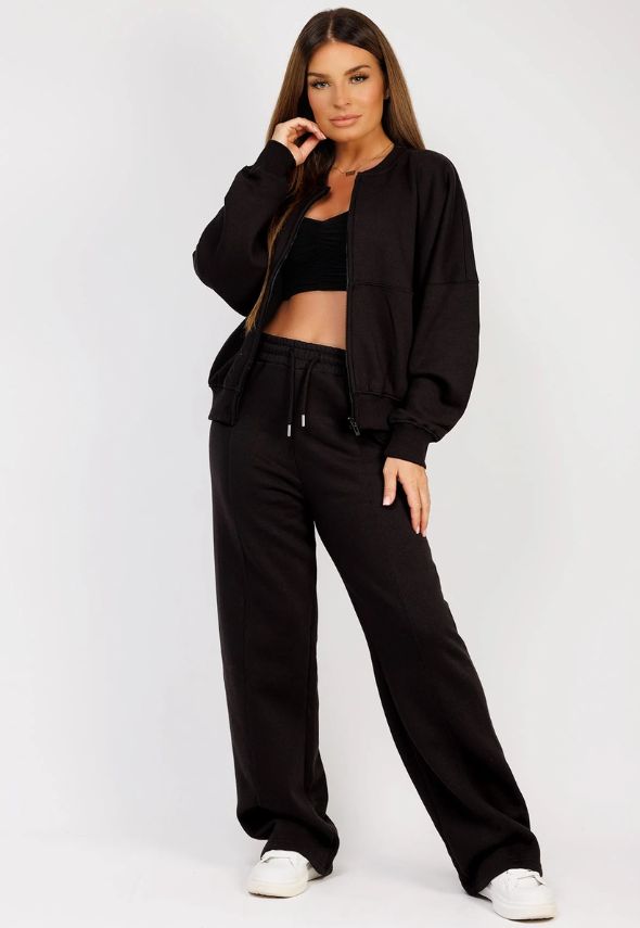 Black Fleece Bomber Wide-Leg Trousers Tracksuit