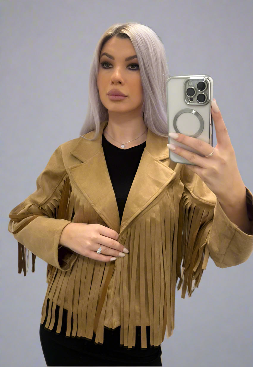 Suedette Cowboy Tassel Jacket Sand