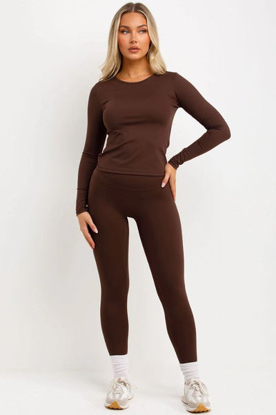 Sculpt Structured Contour Leggings And Top Co Ord Activewear Set Brown