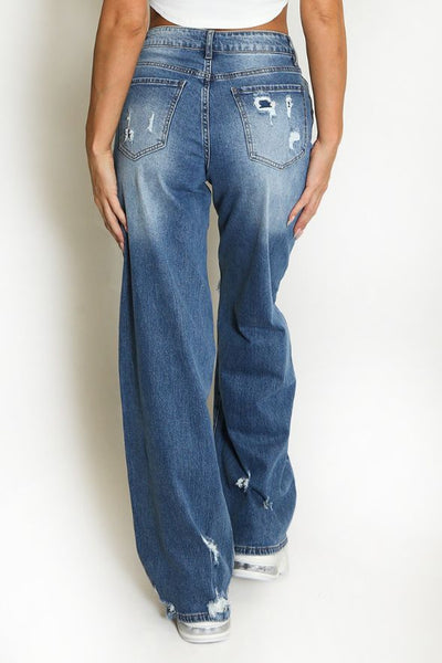 Washed Ripped Dad Fit Denim Jeans