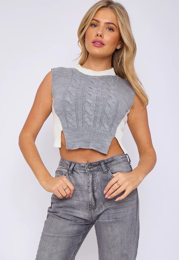 Grey Cropped Knitted Funky Tank Top