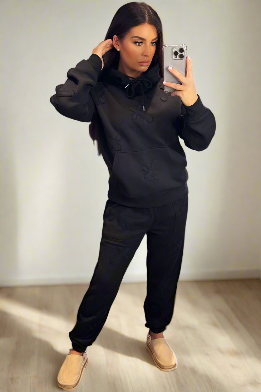 Hoodie And Joggers Tracksuit Cross Patch Loungewear Black