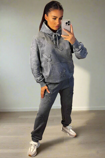 Hoodie And Joggers Tracksuit Cross Patch Loungewear Grey