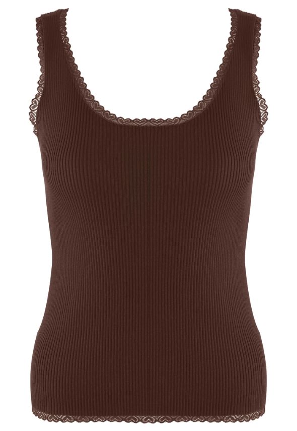 Fine Knit Vest With Heart Lace Brown