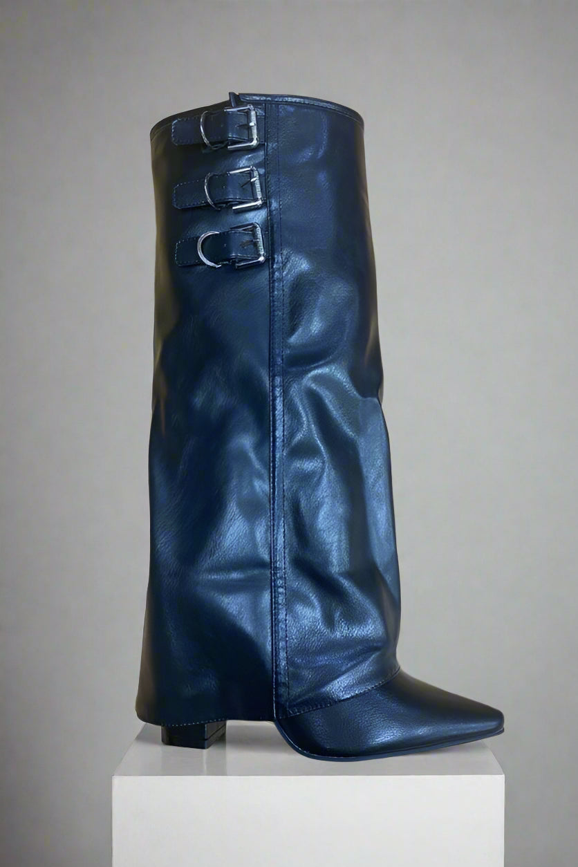 Black Buckle Shark Boots