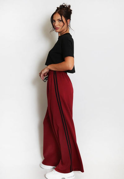 Side Stripe Wide Leg Trouser Wine