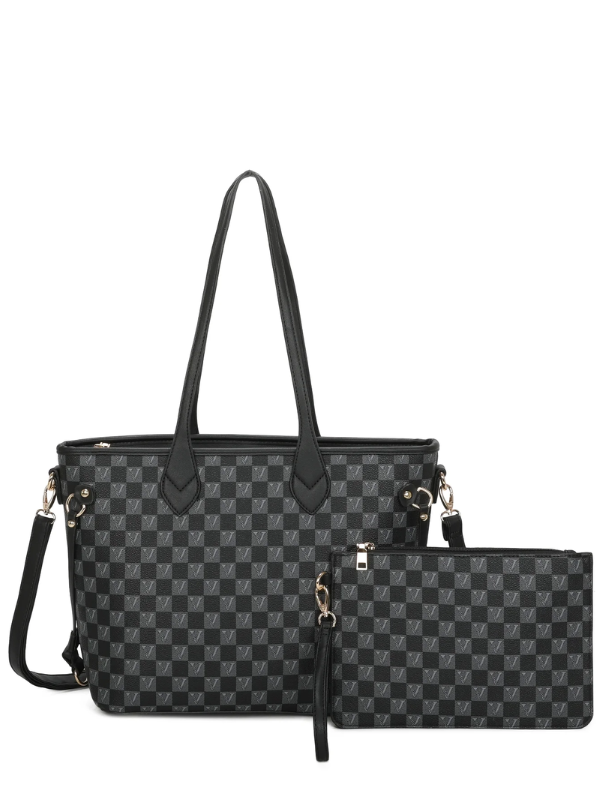 Checked Shoulder Bag Black