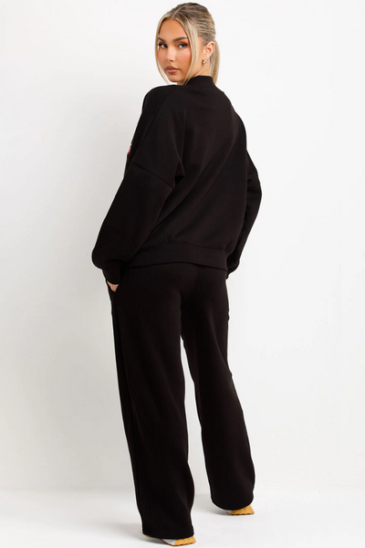 Bomber Sweatshirt With Zip Joggers Loungewear With Mon Cheri Embroidery Black