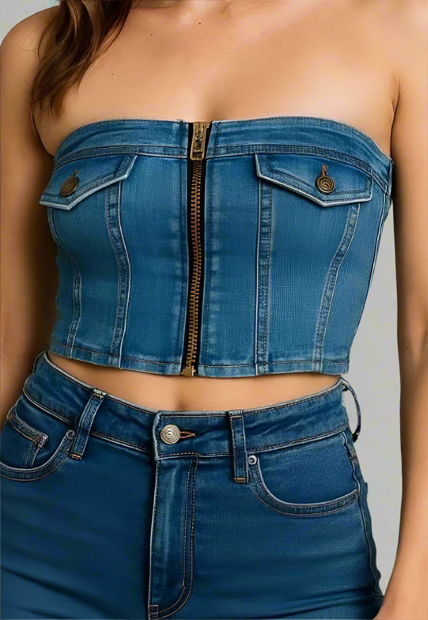 Denim Zip Boob Top