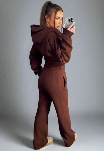 Corset Hoodie And Joggers Tracksuit Co Ord Set Brown
