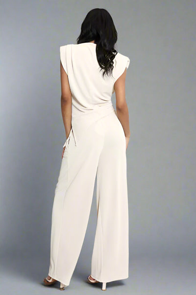 Asymmetric Hem Top And Wide Leg Trouser Co-Ord Beige
