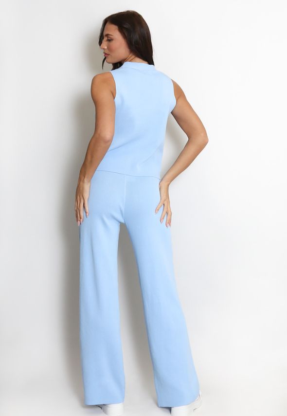 Knit Waistcoat & Flare Trousers Set Sky Blue