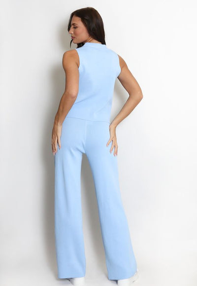 Knit Waistcoat & Flare Trousers Set Sky Blue