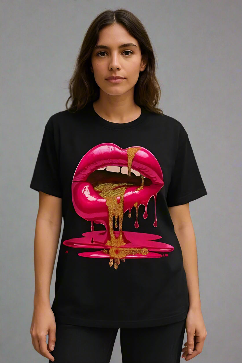 Lip Graphic Printed T- Shirt Black
