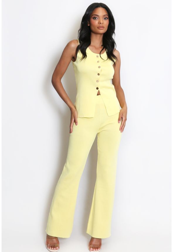 Knit Waistcoat & Flare Trousers Set Yellow
