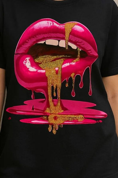 Lip Graphic Printed T- Shirt Black