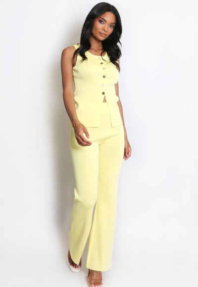 Knit Waistcoat & Flare Trousers Set Yellow