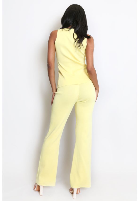 Knit Waistcoat & Flare Trousers Set Yellow