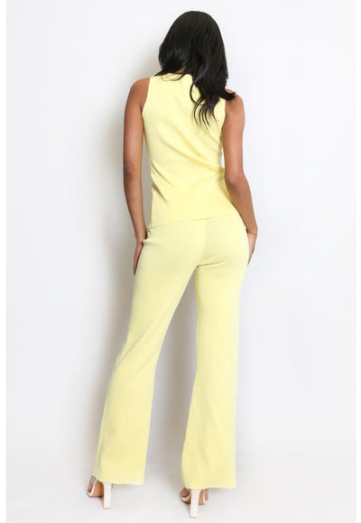 Knit Waistcoat & Flare Trousers Set Yellow