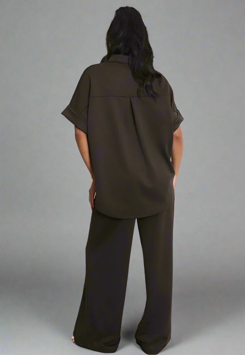 Sun Button Blouse And Trouser Set Brown