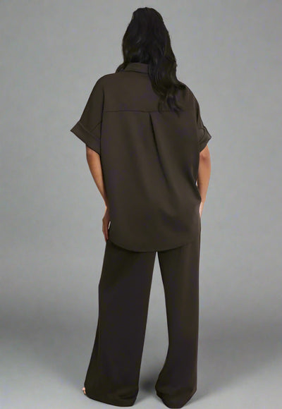 Sun Button Blouse And Trouser Set Brown