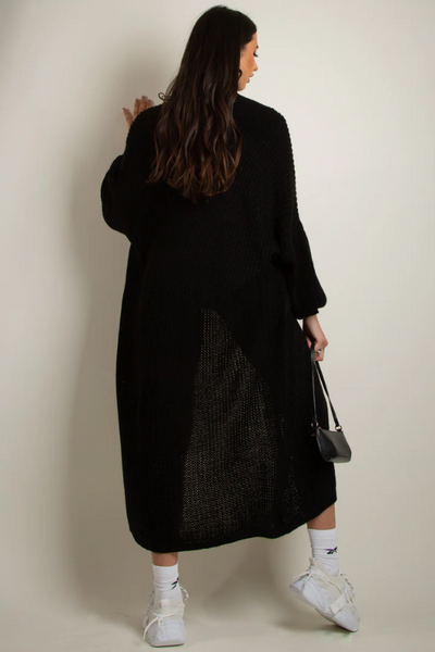 Oversize Longline Knitted Cardigan Black