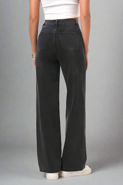 Black Wide Fit Straight Leg Jeans