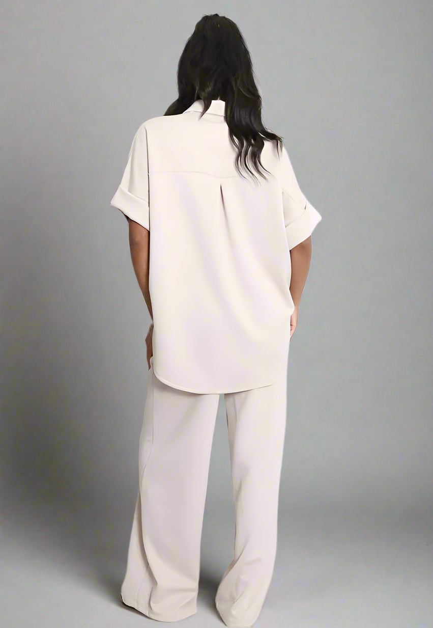Sun Button Blouse And Trouser Set Cream