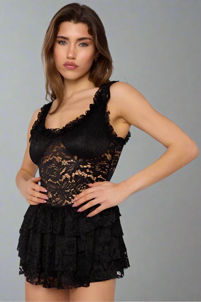 Black Lace Detail Sleeveless Playsuit