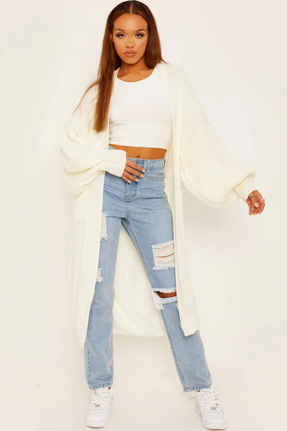 Oversize Longline Knitted Cardigan Cream