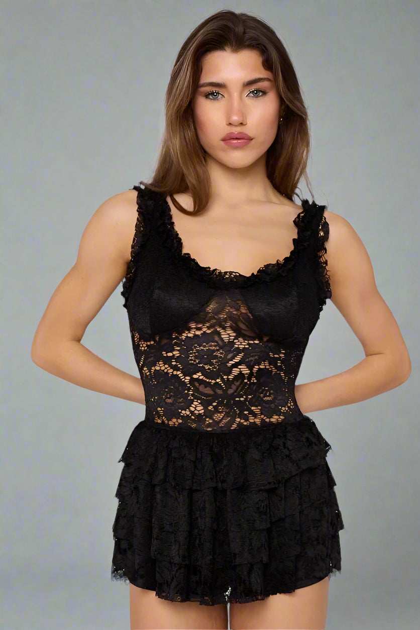 Black Lace Detail Sleeveless Playsuit