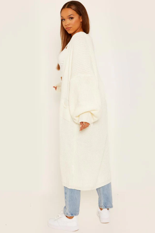 Oversize Longline Knitted Cardigan Cream