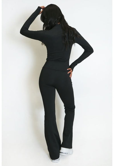 Fleece Lined Active Zip Top with Push Up Flare Trouser Black