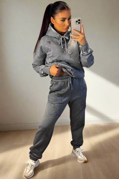 Hoodie And Joggers Tracksuit Cross Patch Loungewear Grey