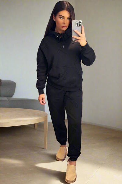 Hoodie And Joggers Tracksuit Cross Patch Loungewear Black