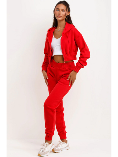 Tracksuit With Zip Front Cropped Red