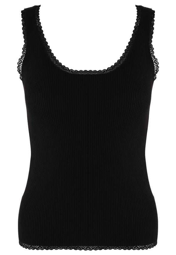 Fine Knit Vest With Heart Lace Black