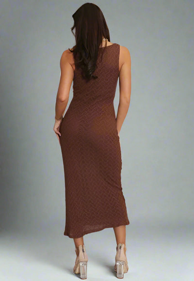 Lace Lined Sleeveless Midi Dress Brown