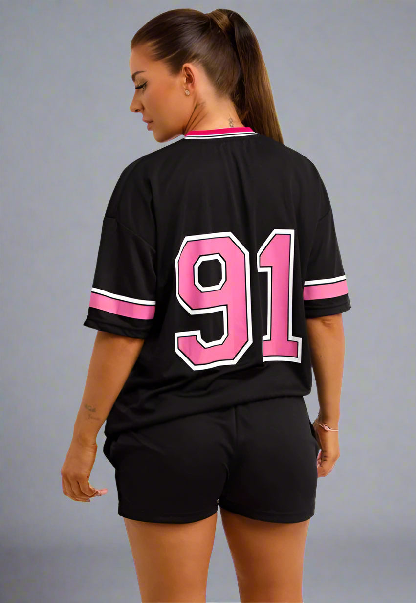 Football Jersey T Shirt And Shorts Co Ord Set With Los Angeles Print Black