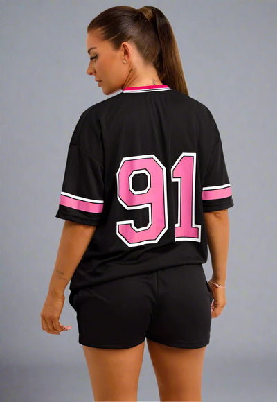 Football Jersey T Shirt And Shorts Co Ord Set With Los Angeles Print Black