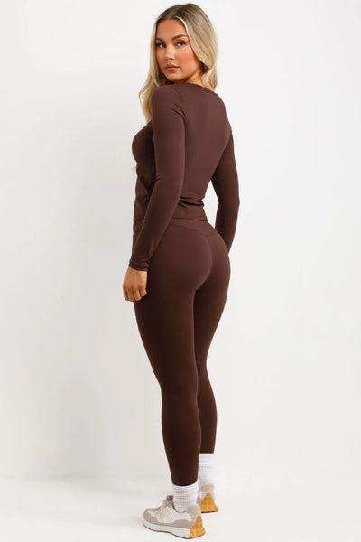 Sculpt Structured Contour Leggings And Top Co Ord Activewear Set Brown