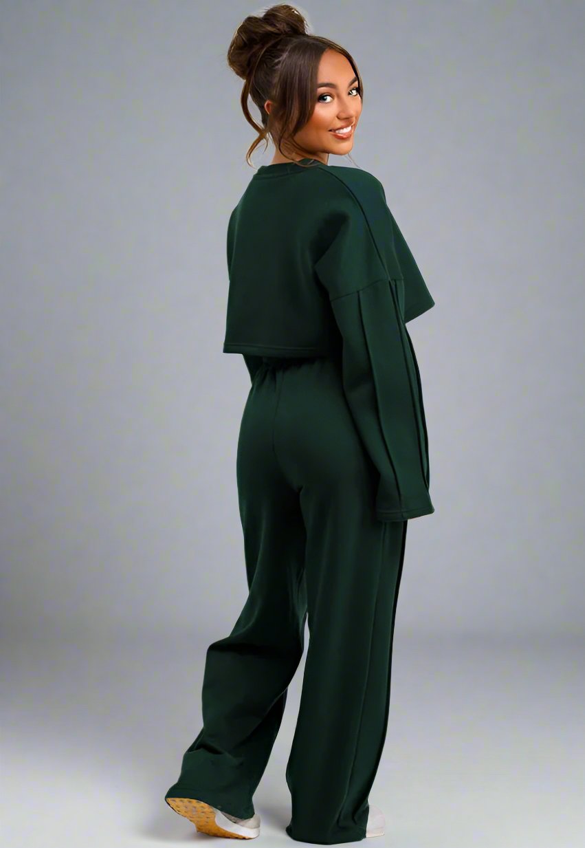 Tracksuit Joggers And Crop Sweatshirt With Seam Detail Bottle Green