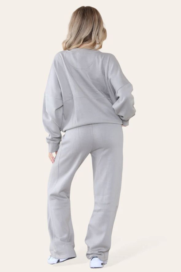 Bomber Style Oversize Fleece Zipper & Jogger Set Dove Grey