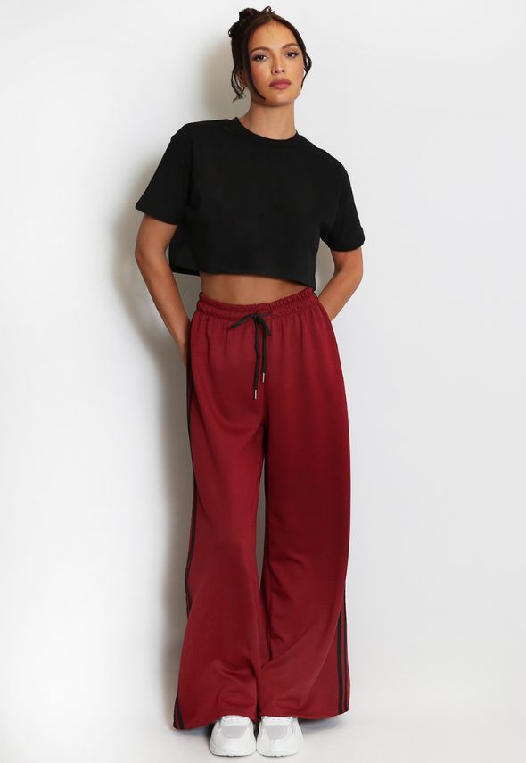 Side Stripe Wide Leg Trouser Wine