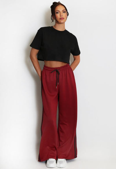 Side Stripe Wide Leg Trouser Wine